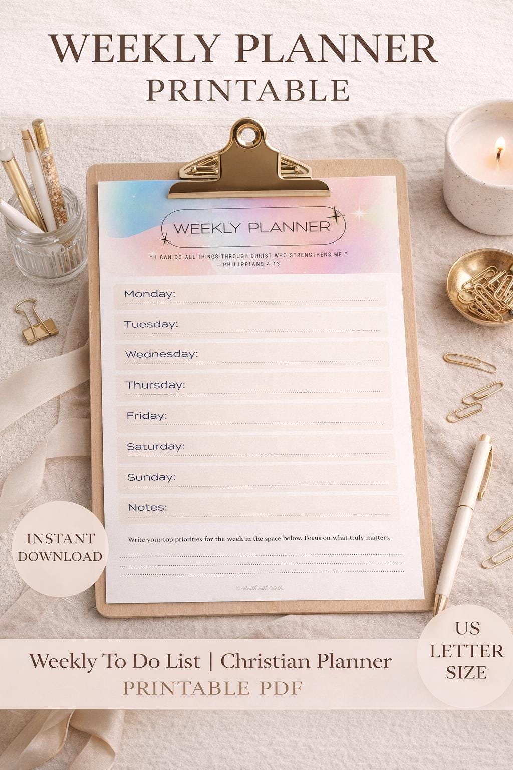 Christian Weekly Planner | Faith Based to Do List | Instant Download ...