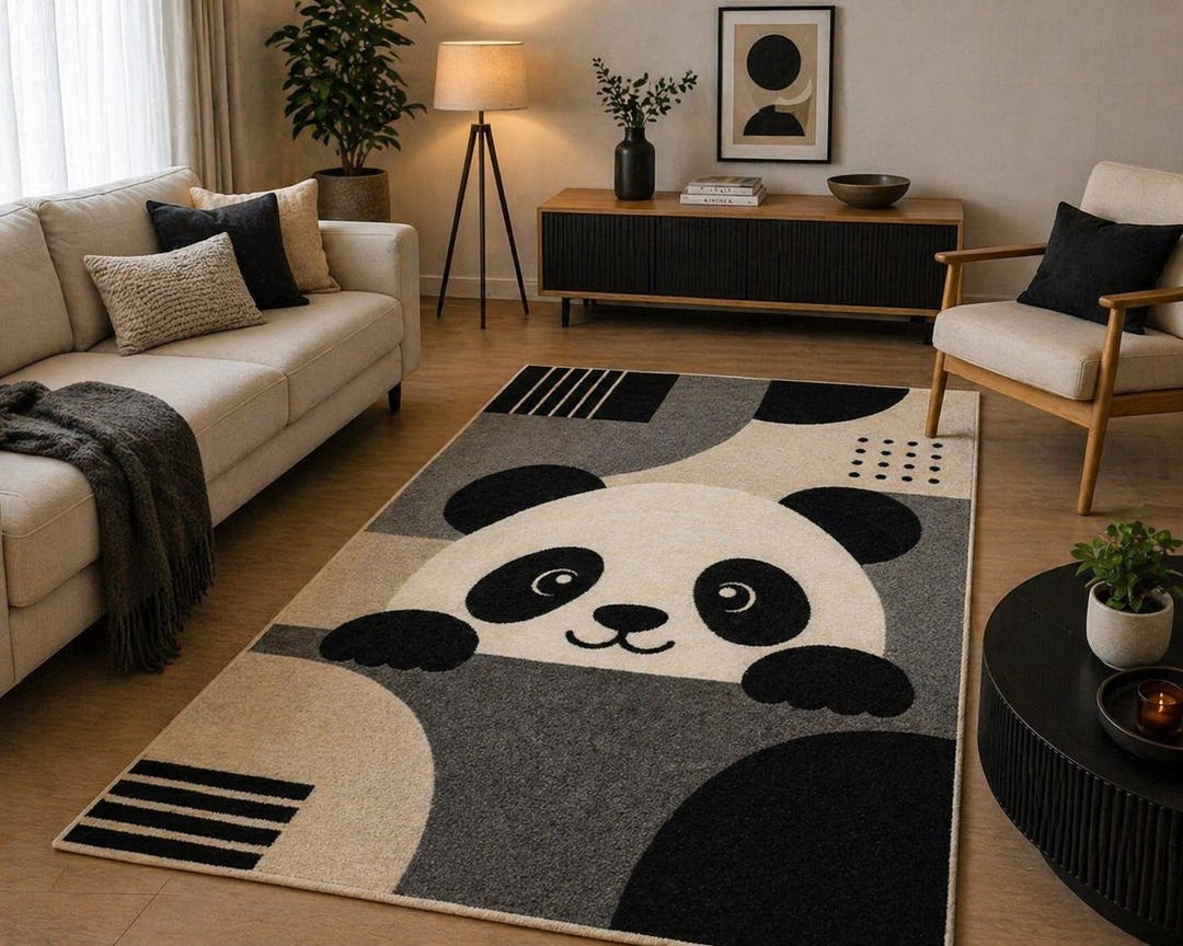 Real Panda Rug Hand Tufted Panda Rug, Modern Geometric Nursery Decor, Kids Room Carpet ...