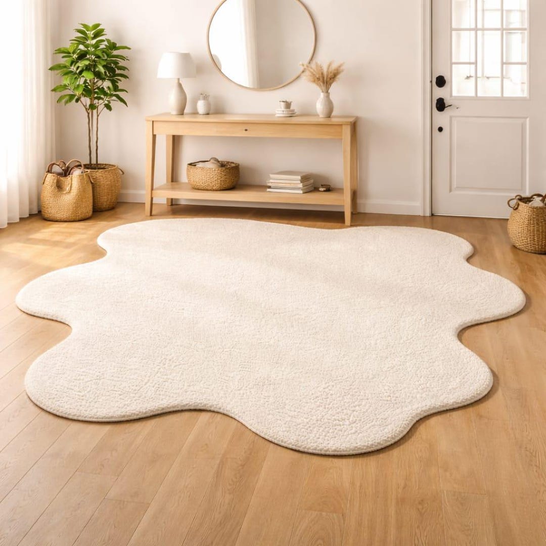 Hand-tufted Cream Cloud-shaped Area Rug for Modern Minimalist Bedroom ...