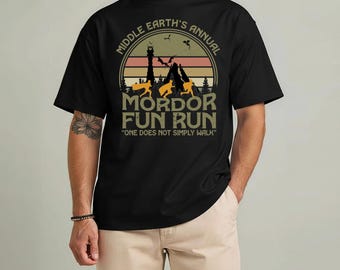 Middle Earth's Annual Mordor Fun Run One Does Not Simply Walk Shirts, Hobbit LOTR Sunset Vintage Comfort Colors Shirt For Men and Women
