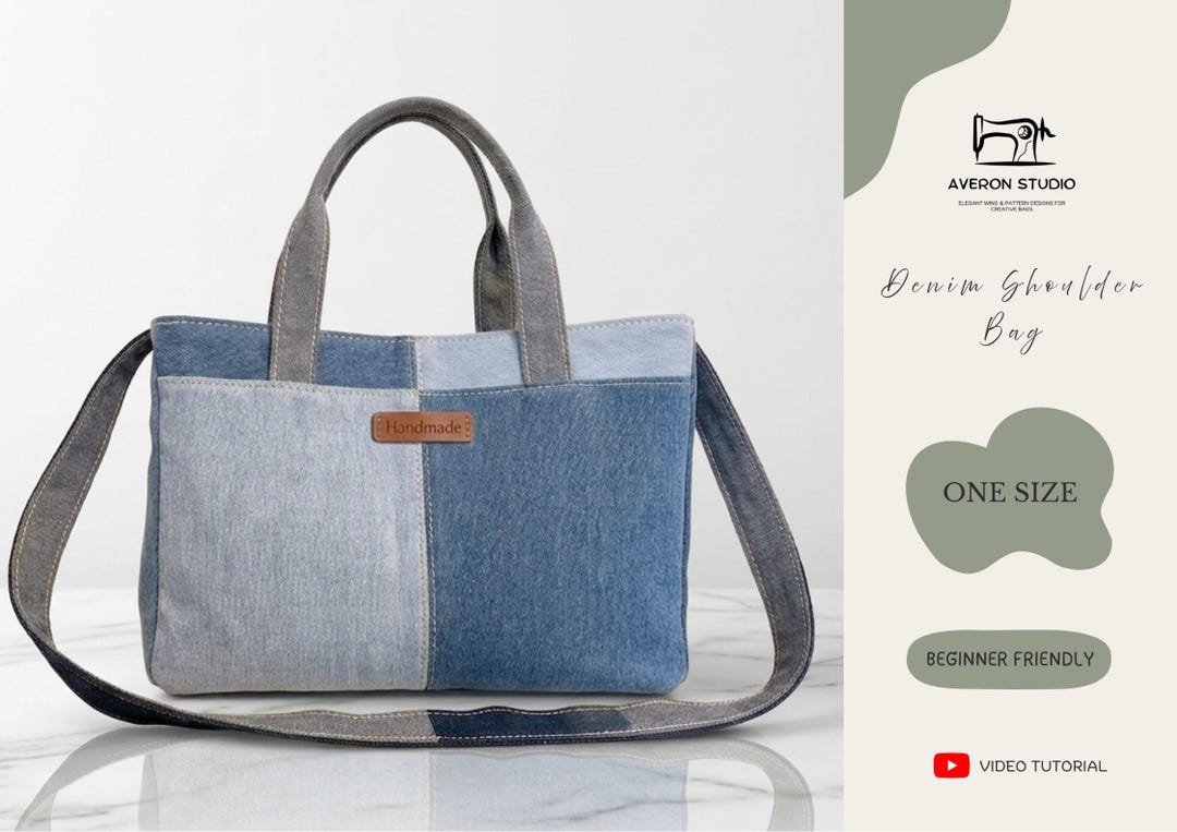 Denim Shoulder Bag Sewing Pattern | Upcycled Jeans Tote DIY (PDF ...
