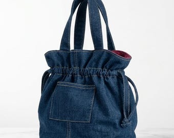 Denim Kordel Tragetasche Schnittmuster | Beginner Bucket Bag DIY-Anleitung (PDF Download)