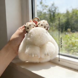 Fluffy Bunny Keychain – Cute Fur Bag Charm Key Ring Pendant, Spring Summer Birthday Gift for Her, Easter Basket Stuffer image 2