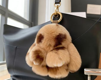Fluffy Bunny Keychain – Rabbit Bag Charm Keyring | Plush Bag Accessory, Doll Car Keychain