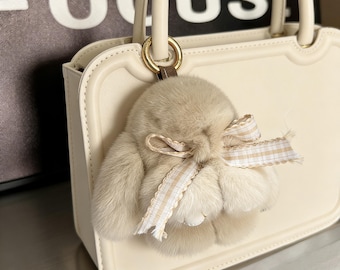 Fluffy Bunny Keychain – Fur Rabbit Charm Keyring, Plush Kawaii Purse Accessory, Luxury Bag Decor, Easter Birthday Gift for Her