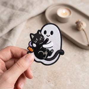 Custom Ghost Cat Patch Embroidered Halloween Applique Spooky Season Gift For Feline Lovers Jackets Backpacks Bags Totes