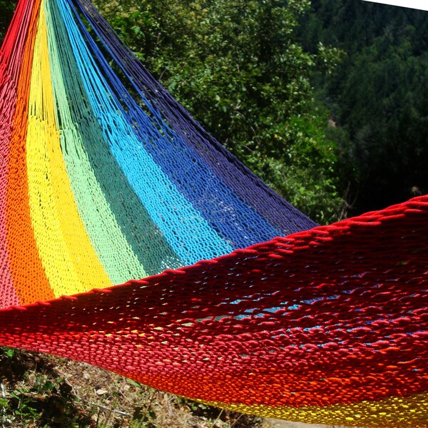 Color del arco iris, hamaca mexicana, tamaño doble