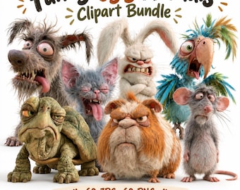 Funny Ugly Animals Clipart Bundle, 60 JPG + 60 PNG (Instant Download)