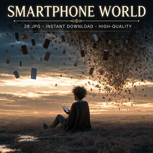 Smartphone World Art Print, Teknikberoende Surrealistisk Poster (28 JPG Direktnedladdning)