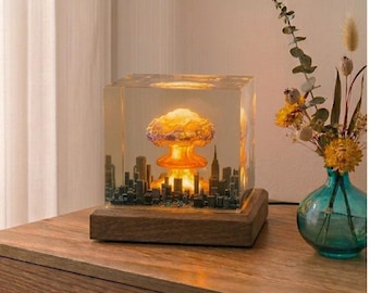 核爆発ナイトライト、原子キノコ雲樹脂ランプ、ユニークな都市ジオラマアート、部屋の装飾、誕生日プレゼント、オフィスデスクの飾り