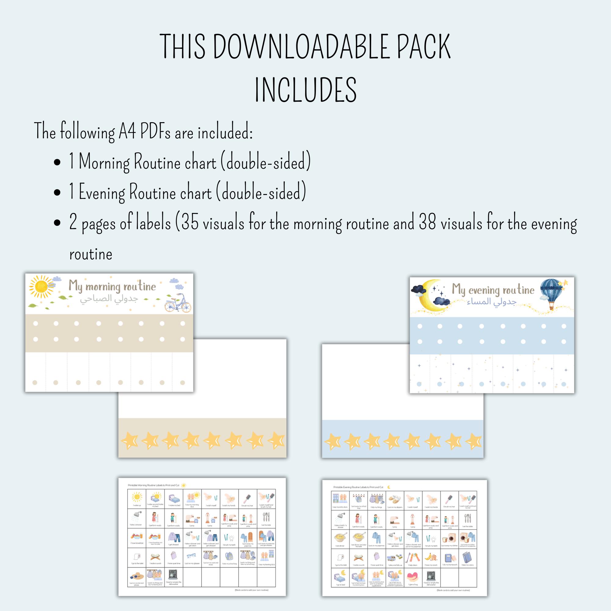 Muslim Kids Routine Chart – Printable Morning & Night Schedule - kids ...