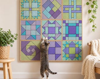 12インチキルトブロック猫用爪とぎパネル、サイザル麻壁掛け猫用爪とぎ、装飾用猫用爪とぎパッド、家具保護、PDFパターン付きキルターギフト