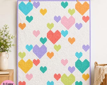 Heart Quilt Pattern PDF, Baby Quilt Pattern, Fat Quarter Friendly Modern Quilt, Sweet Hearts Geometric Quilt, Valentine's Day Nursery Decor