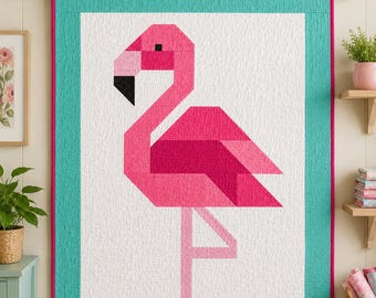 Flamingo Quilt Beginner Friendly Pattern | Modern Baby Quilt Pattern | Animal Geometric Quilt | Traditional Piecing DIY Nursery Decor | PDF