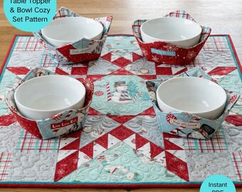 2-in-1 Feather Star Quilt Pattern PDF | Christmas Table Topper & Bowl Cozy Sewing Pattern | Fat Quarter Friendly Holiday Patchwork Tutorial