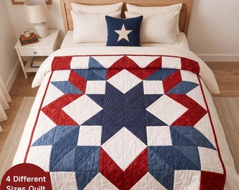 Vintage Meadow Star Quilt Pattern PDF | 4 Sizes Included: Baby, Throw, Table Topper, Bed | Half Square Triangle Patchwork Digital Download