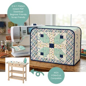 Sewing Room Decor Tutorial: Patchwork Piping Sewing Machine Cover & Ironing Board Cover PDF Pattern-Scrap Friendly-IKEA Hack Sewing Project