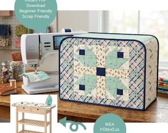 Sewing Room Decor Tutorial: Patchwork Piping Sewing Machine Cover & Ironing Board Cover PDF Pattern-Scrap Friendly-IKEA Hack Sewing Project