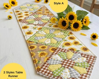 2-in-1 Sunflower Table Runner Quilt Pattern | Dresden Plate Patchwork PDF | Summer Fall Floral Table Decor | DIY Sewing Pattern 2 Styles