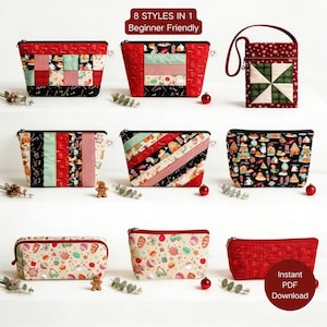 Patrón de costura para 8 bolsas con cremallera: Patchwork, ideal para principiantes (patrón PDF)