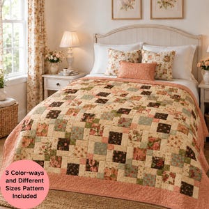 Patrón de edredón en PDF 3 en 1 con mosaico para ventanas, ideal para principiantes / Instrucciones para edredón de cama, manta y bebé en 3 tamaños / Patrón de costura digital de patchwork