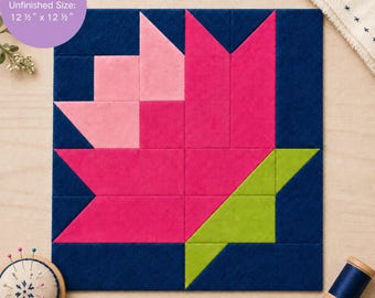 Lotus Flower Quilt Block Pattern PDF | 12.5" Garden Bloom Quilt BOM | Floral Placemat Sewing Tutorial | Snowball Block Download