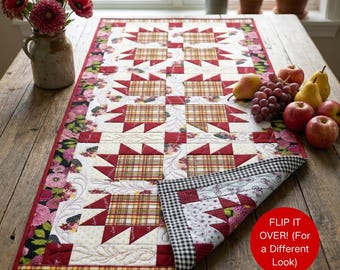 Bear Paw Reversible Table Runner PDF Quilt Pattern - Two-in-One Double Sided Farmhouse and Rustic Table Decor, Fat Quarter Friendly