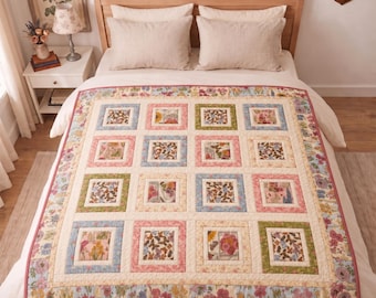 Gnome Picnic Beginner Quilt Pattern PDF | Vintage Floral Fat Quarter Quilt |Lap Quilt Pattern 47"x47"