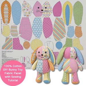 Panneau découpé et cousu, tissu 100 % coton pour lapins, kit d'animaux en peluche à faire soi-même, projet de couture de lapin en patchwork pour débutants, décoration de chambre d'enfant.