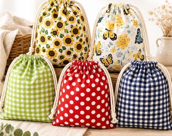Reusable Cotton Drawstring Bags, 19 Patterns Bulk Pack, Eco Friendly Fabric Gift Pouch, Travel Storage Organizer, Party Favor Bags 10"x10.5"