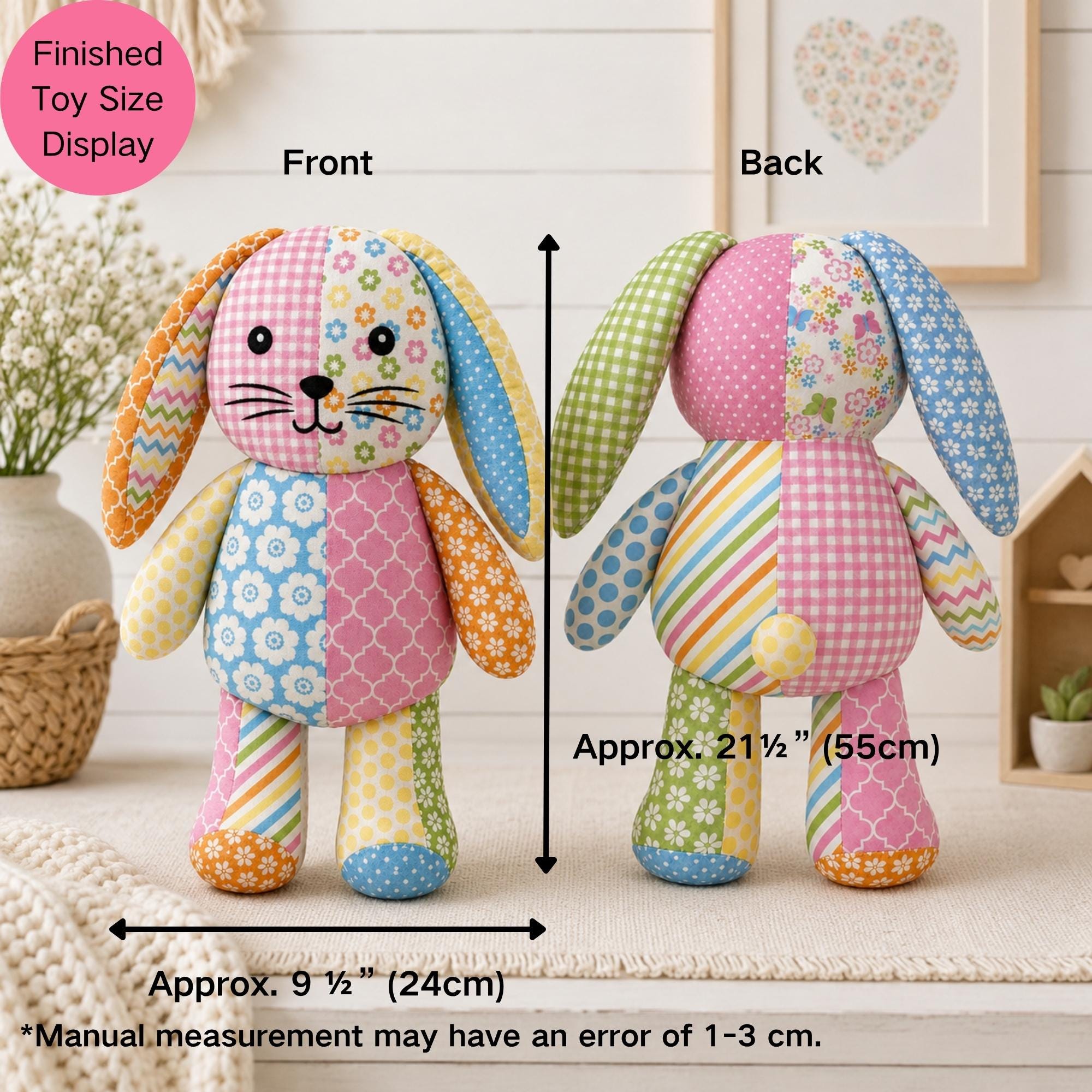 Sew Rabbit Toy Patchwork Bunny Toy Cut and Sew Fabric Panel, Plush Toy DIY Kit, 100% ...
