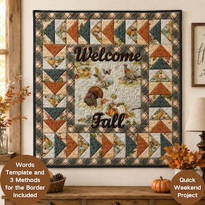 Fall Quilt Pattern PDF, Welcome Fall Wall Hanging, Quick Weekend Sewing Project, Autumn Thanksgiving Decor, Flying Geese Small Quilt Pattern