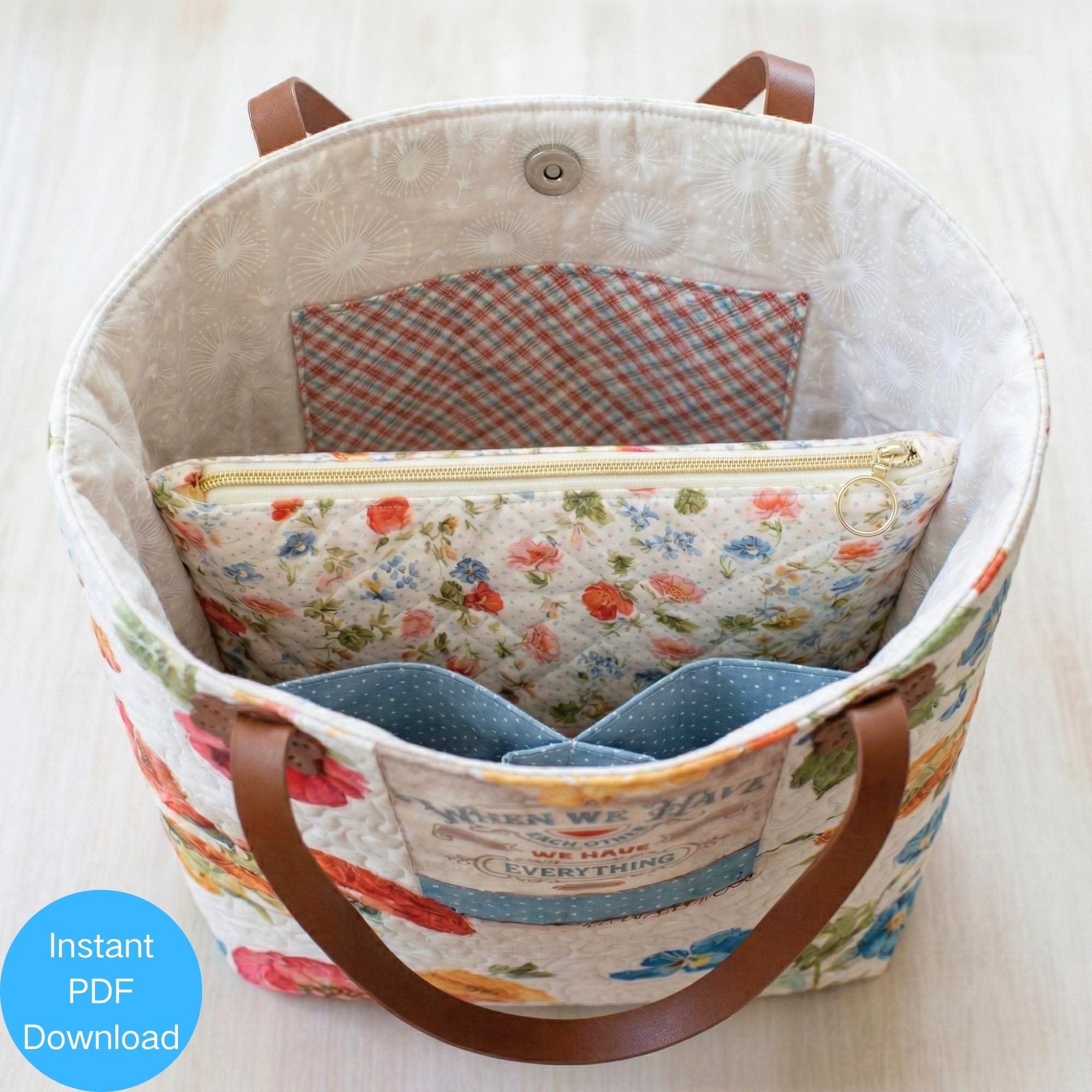 Multi-pocket Tote Bag Sewing Pattern PDF | Zipper Divider Bag | 15"x18 ...