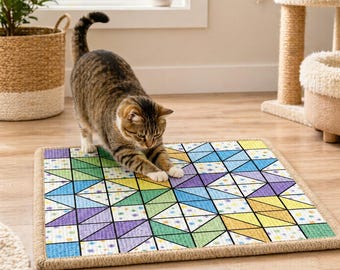 Panel rascador para gatos de 24" con diseño de bloque de colcha grande, rascador de pared de sisal para gatos, decoración para habitaciones de quilters, almohadilla rascadora para gatos con diseño de rueda de carpintero con patrón en PDF.