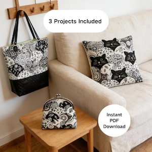 Cat Clamshell Quilt Pattern – Tote Bag, Purse, Pillow Sewing Guide (PDF Download)