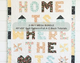 Traditional Pieced Alphabet Quilt Pattern PDF | Fat Quarter Friendly Baby Blanket & Name Banner | HST ABC Letter Blocks Sewing Tutorial