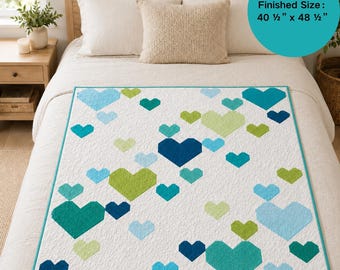 Heart Quilt Pattern PDF, Baby Quilt Pattern, Fat Quarter Friendly Modern Quilt, Sweet Hearts Geometric Quilt, Valentine's Day Nursery Decor