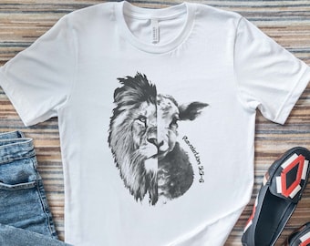 Lion Lamb T-shirt, Revelation 5:5-6 Christian T shirt, the Lion of Judah Tshirt the Lamb of God Tee, Jesus Christ Tshirt, Cotton Unisex