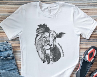 Lion Lamb Front & Back T-Shirt, Revelation 5:5-6 T-shirt, Image on Both Sides, Lion of Judah Tee Lamb of God Shirt
