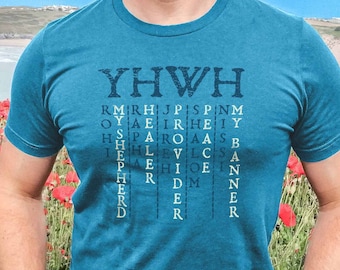 YHWH + Names of God T-shirt, Biblical Hebrew Names of the Elohim of Abraham Isaac and Jacob, Christian T Shirts, Cotton Unisex