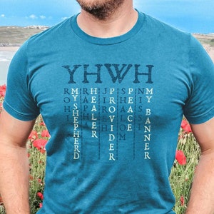 YHWH + Names of God T-shirt, Biblical Hebrew Names of the Elohim of Abraham Isaac and Jacob, Christian T Shirts, Cotton Unisex