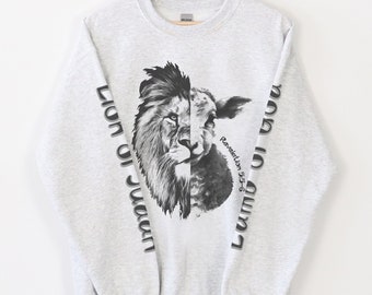 Lion of Judah Sweatshirt Lamb of God Sweater, Revelation 5 Pullover, the Lion and the Lamb Shirt, Loose Fit, Unisex