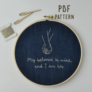 Hand Embroidery Pattern PDF Beginner Needlepoint Design from Song of Solomon Modern Christian Embroidery Pattern BELOVED Bible Verse