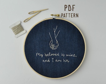 Hand Embroidery Pattern PDF Beginner Needlepoint Design from Song of Solomon Modern Christian Embroidery Pattern BELOVED Bible Verse