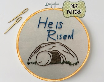 He Is Risen Hand Embroidery Pattern PDF Modern Embroidery Pattern Christian Embroidery Easter
