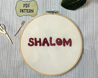 Shalom Hand Embroidery Pattern PDF Modern Embroidery Pattern Christian Embroidery Shalom Peace