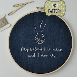 Hand Embroidery Pattern PDF Beginner Needlepoint Design from Song of Solomon Modern Christian Embroidery Pattern BELOVED Bible Verse