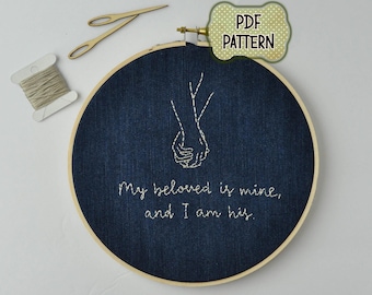 Hand Embroidery Pattern PDF Beginner Needlepoint Design from Song of Solomon Modern Christian Embroidery Pattern BELOVED Bible Verse