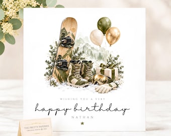 Personalised Snowboarding Birthday Card for Him, Snowboarder Birthday Card for Men, Snowboard Lover Birthday Card for Son Husband Boyfriend