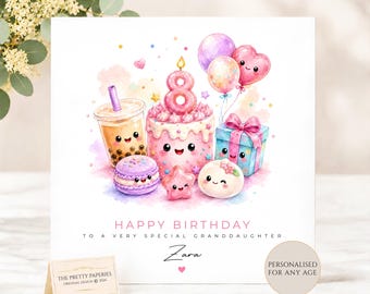 Personalised Dumpling Squishy Birthday Card, Squishy Birthday Card for Daughter, Cute Kawaii Cake Card, Girls 8th 9th 10th Birthday Card